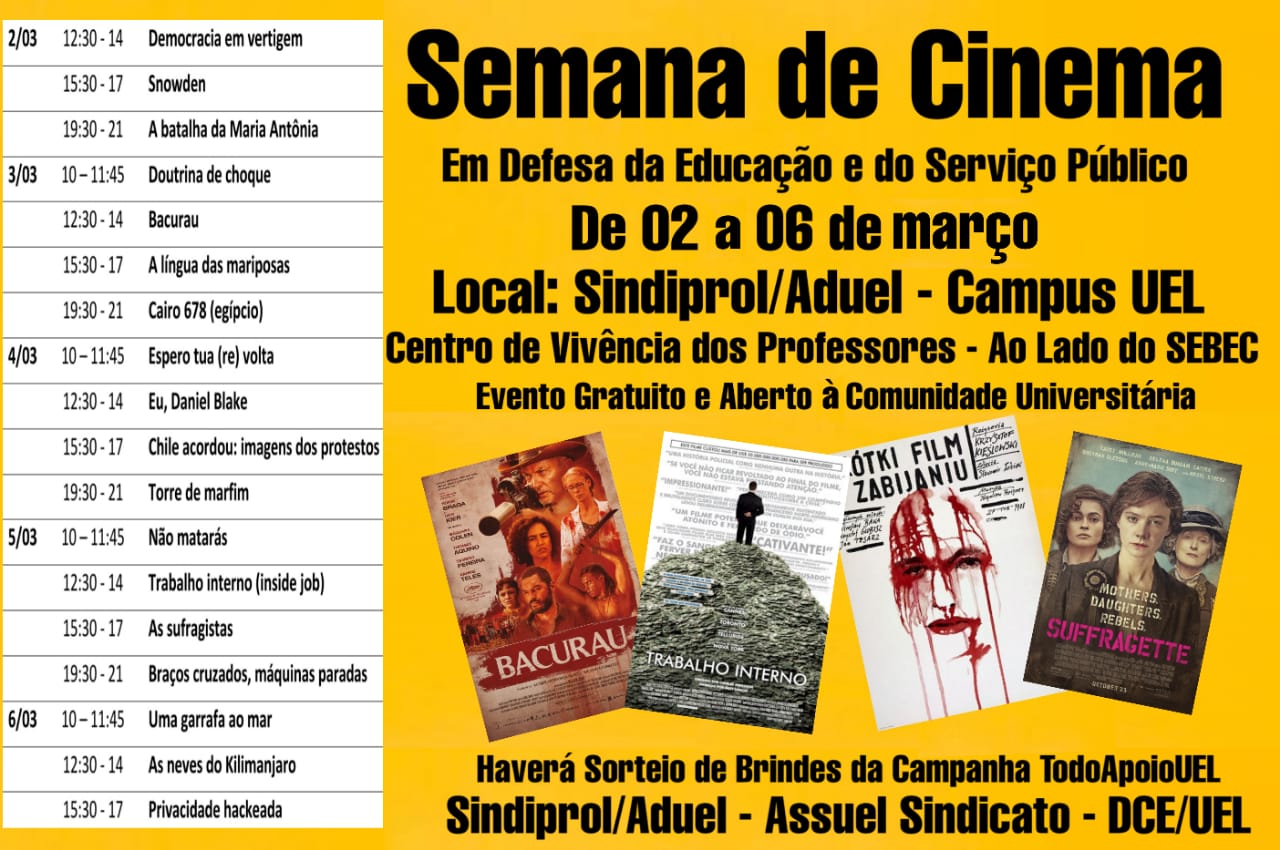Confira a programação da Semana de Cinema em Defesa da Educação e do Serviço Público